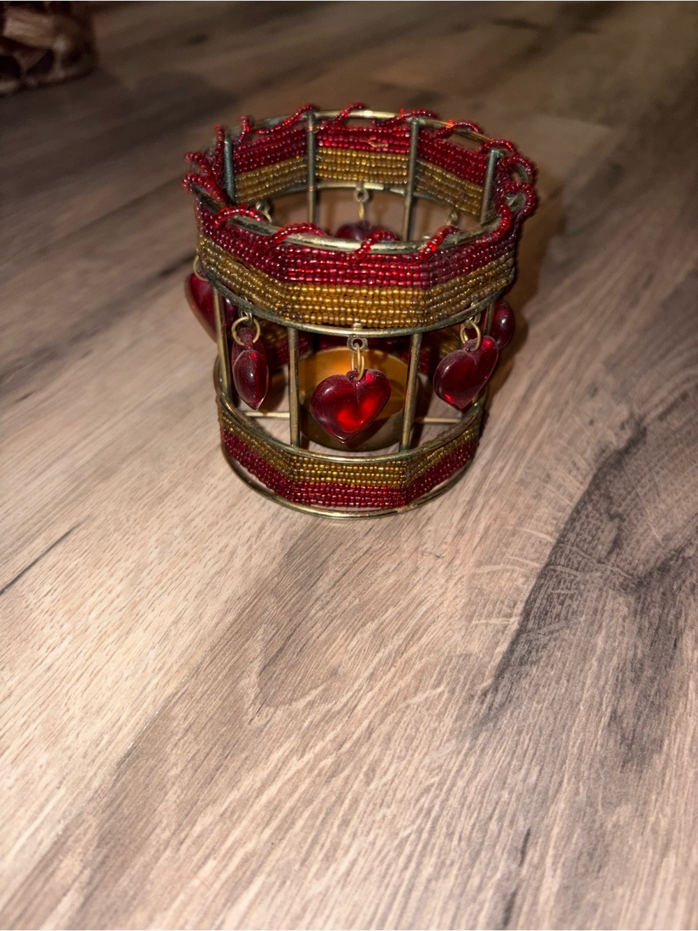 Beaded Red Heart Candle Holder